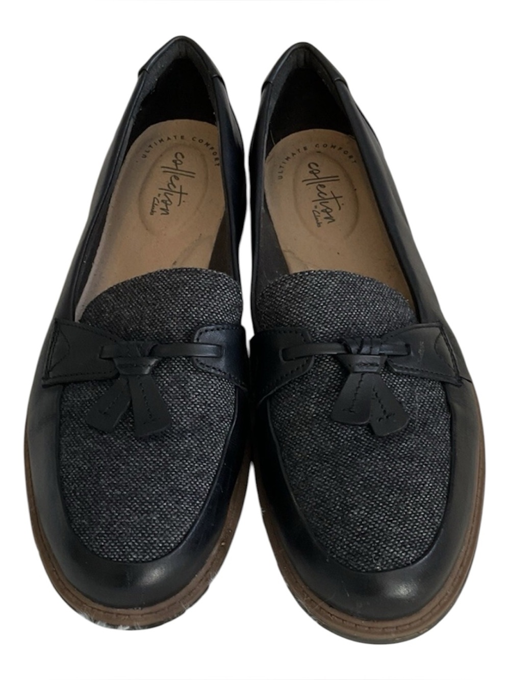 Clarks Womans Raisie Foster Leather Loafers Womens 8.5 Black Slip On Loafers